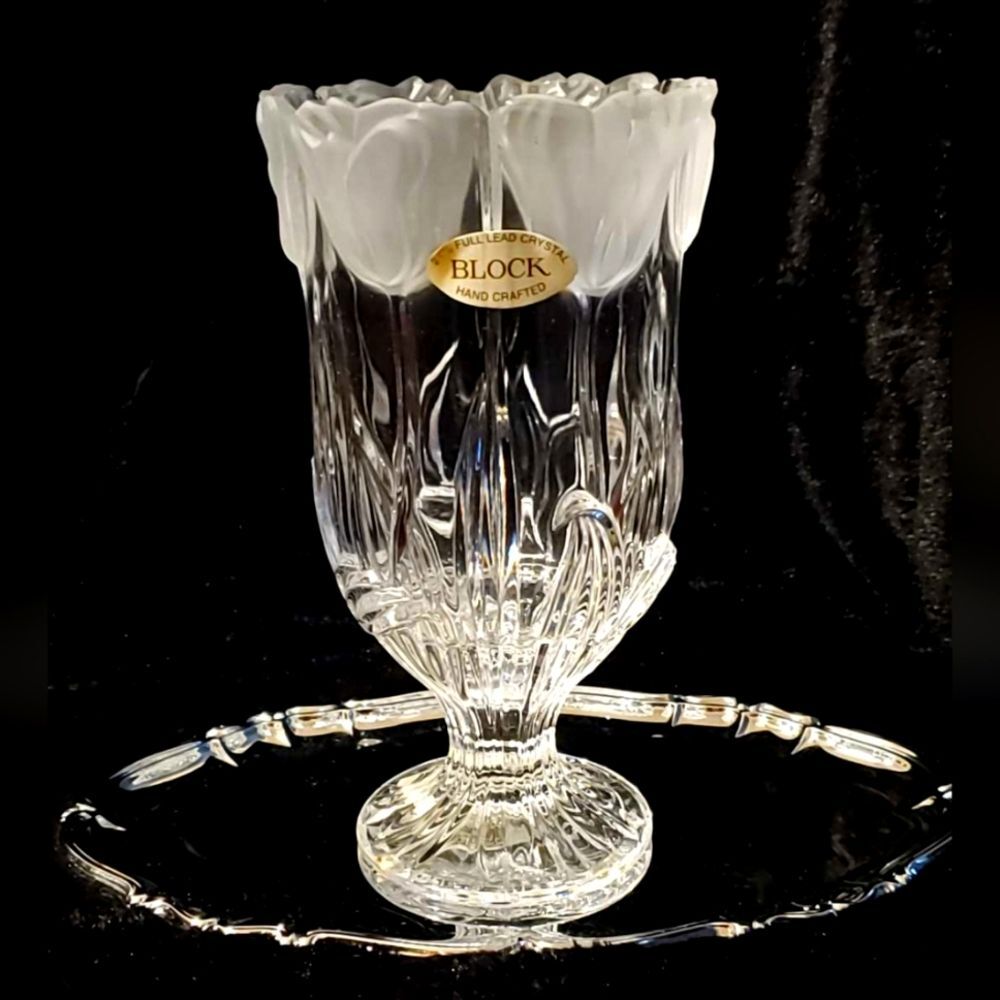 Vintage Block, Frosted Crystal Hurricane Tulip Vase